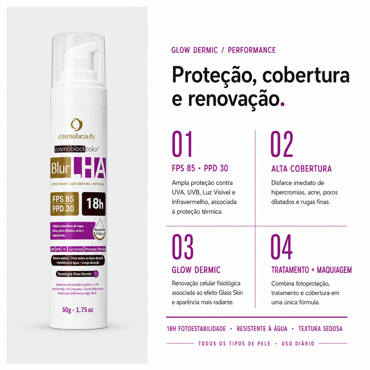 protetor-solar-com-cor-cosmoblock-blur-lha-fps-85-50g